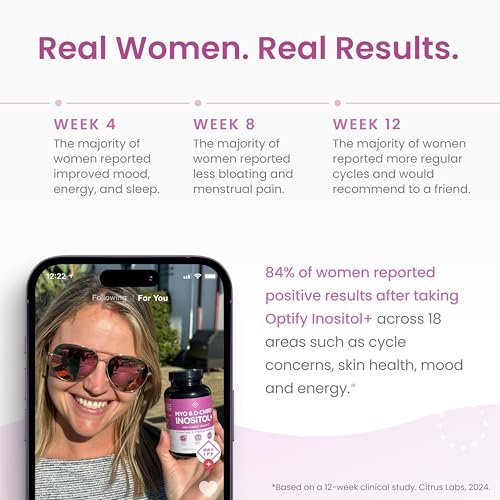 Optify Myo-Inositol & D-Chiro Inositol für Frauen | 40:1 Verhältnis plus Folat und Vitamin D | Unterstützt gesunden Hormonhaushalt, regelmäßigen Zyklus und Eierstockgesundheit (120 Kapseln)