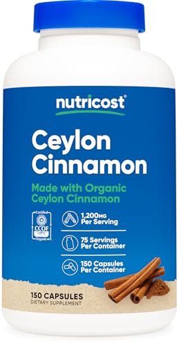 Nutricost Bio Ceylon Zimt 1.200 mg pro Portion, 150 Kapseln – Glutenfrei, Nicht-GVO