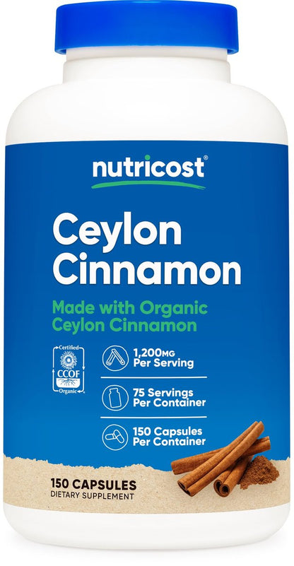 Nutricost Bio Ceylon Zimt 1.200 mg pro Portion, 150 Kapseln – Glutenfrei, Nicht-GVO
