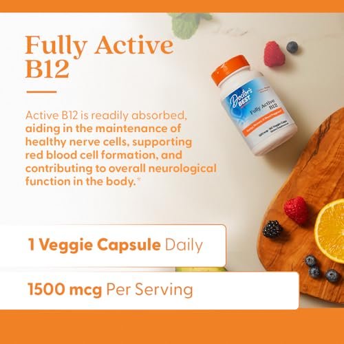 Doctor's Best Vitamin B12 Methylcobalamin 1500 mcg – 180 vegane Kapseln, glutenfrei, nicht GVO, voll aktiv