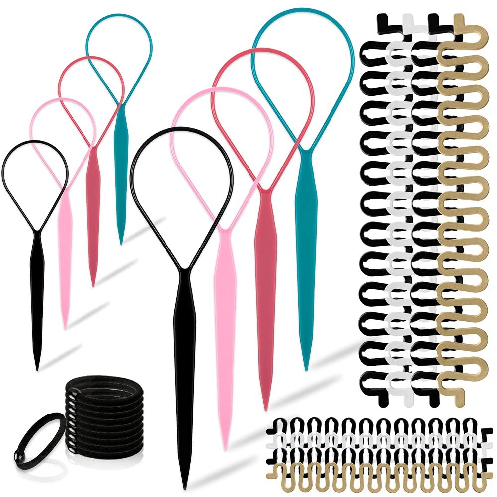 TsMADDTs Haar-Flechtwerkzeug-Set – 26-teiliges Styling-Kit mit Topsy Tail und French Braider für Pferdeschwänze