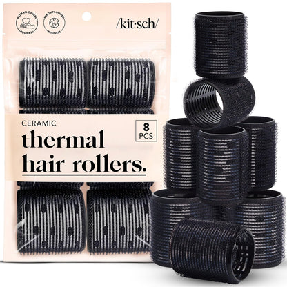 Kitsch Keramik-Haarrollen für Damen – Selbsthaftende Lockenwickler für hitzefreie Locken über Nacht, lang anhaltende, frizzfreie Locken, voluminöse große Rollen für alle Haartypen – Schwarz, 8 Stück (1er-Pack)