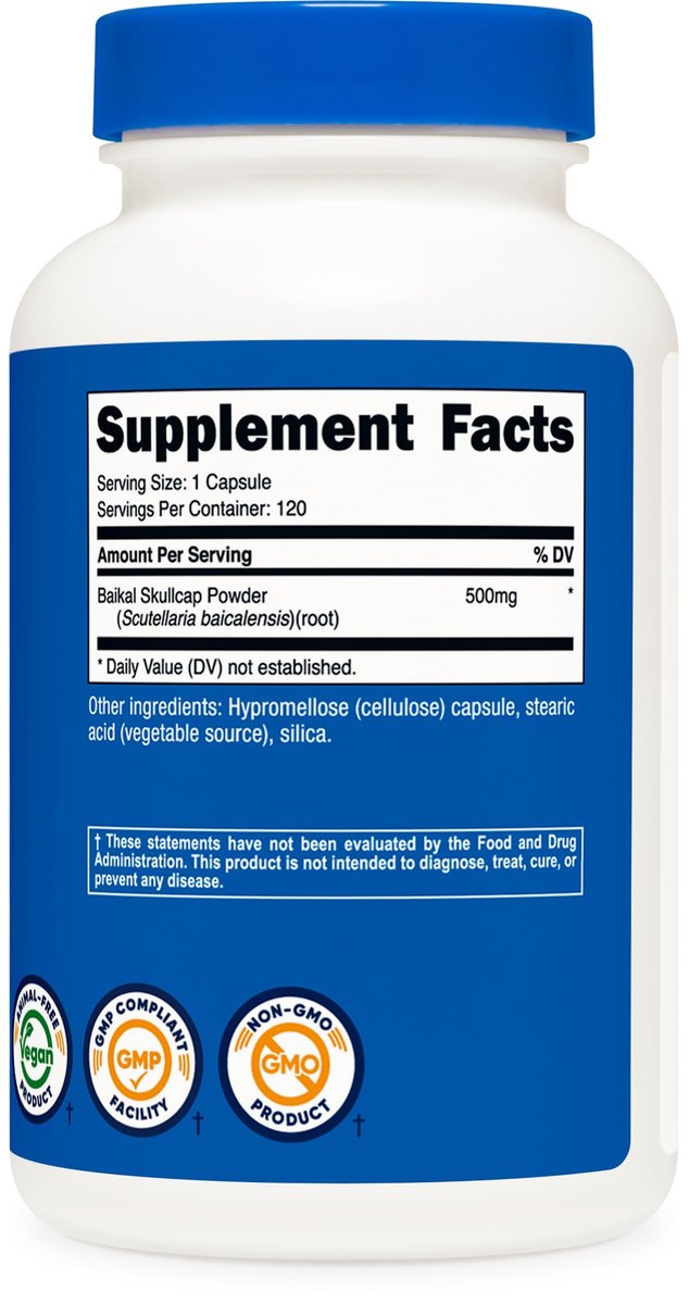 Nutricost Baikal-Helmkraut 500mg, 120 vegane Kapseln – Non-GMO, glutenfrei