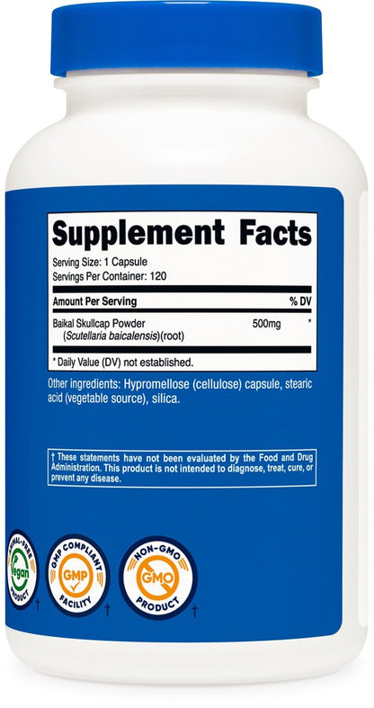 Nutricost Baikal-Helmkraut 500mg, 120 vegane Kapseln – Non-GMO, glutenfrei