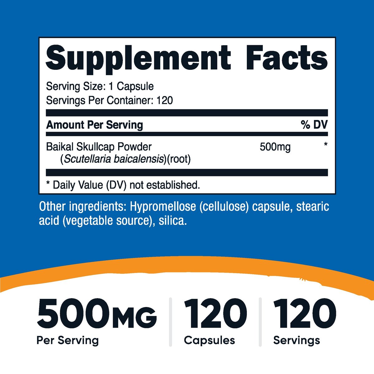 Nutricost Baikal-Helmkraut 500mg, 120 vegane Kapseln – Non-GMO, glutenfrei