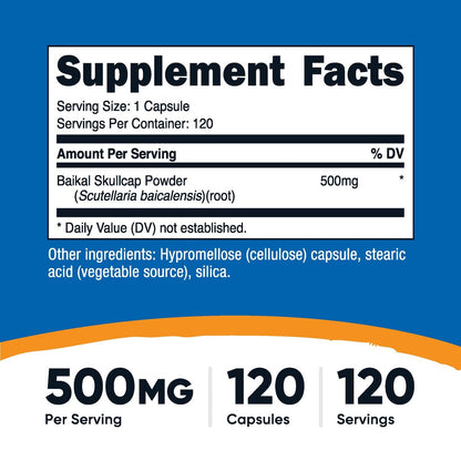Nutricost Baikal-Helmkraut 500mg, 120 vegane Kapseln – Non-GMO, glutenfrei