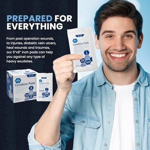MED PRIDE Kombi-ABD-Pads 5 x 9 Zoll, 40 Stück sterile Bauchkompressen, saugfähige Wundauflagen, einzeln verpackt, latexfrei, Einmalgebrauch