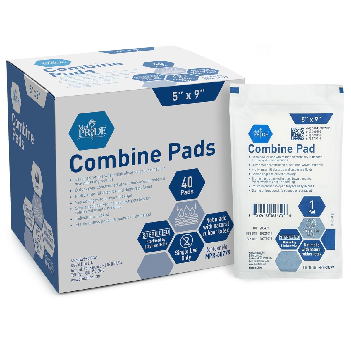 MED PRIDE Kombi-ABD-Pads 5 x 9 Zoll, 40 Stück sterile Bauchkompressen, saugfähige Wundauflagen, einzeln verpackt, latexfrei, Einmalgebrauch