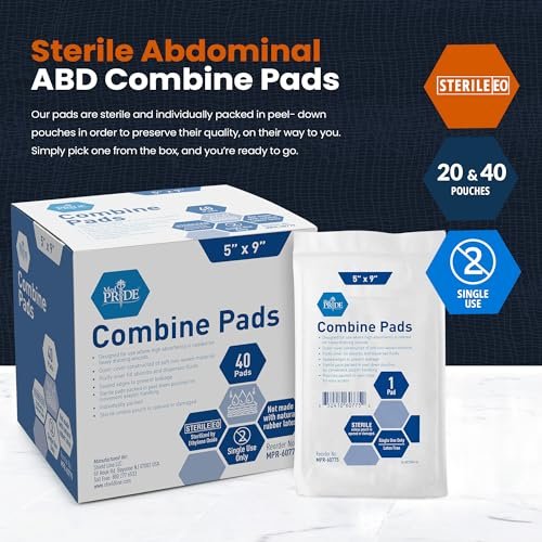 MED PRIDE Kombi-ABD-Pads 5 x 9 Zoll, 40 Stück sterile Bauchkompressen, saugfähige Wundauflagen, einzeln verpackt, latexfrei, Einmalgebrauch
