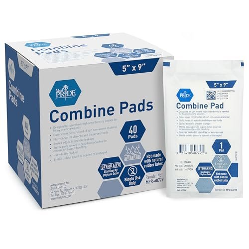 MED PRIDE Kombi-ABD-Pads 5 x 9 Zoll, 40 Stück sterile Bauchkompressen, saugfähige Wundauflagen, einzeln verpackt, latexfrei, Einmalgebrauch