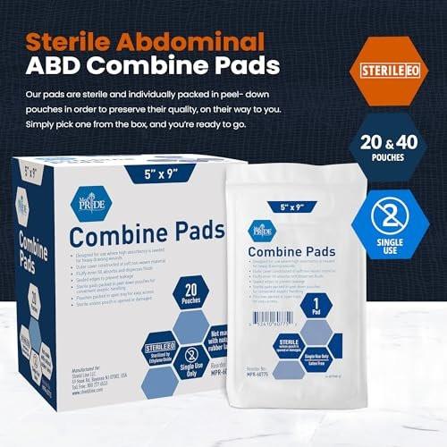 MED PRIDE ABD-Pads 5 x 9 Zoll, 20 Stück sterile Bauchkompressen, hochsaugfähige Wundauflagen, einzeln verpackt, latexfrei, Einmalgebrauch