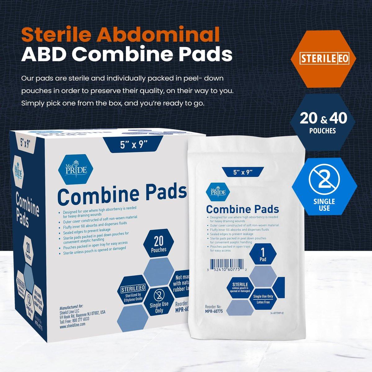 MED PRIDE ABD-Pads 5 x 9 Zoll, 20 Stück sterile Bauchkompressen, hochsaugfähige Wundauflagen, einzeln verpackt, latexfrei, Einmalgebrauch