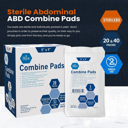 MED PRIDE ABD-Pads 5 x 9 Zoll, 20 Stück sterile Bauchkompressen, hochsaugfähige Wundauflagen, einzeln verpackt, latexfrei, Einmalgebrauch