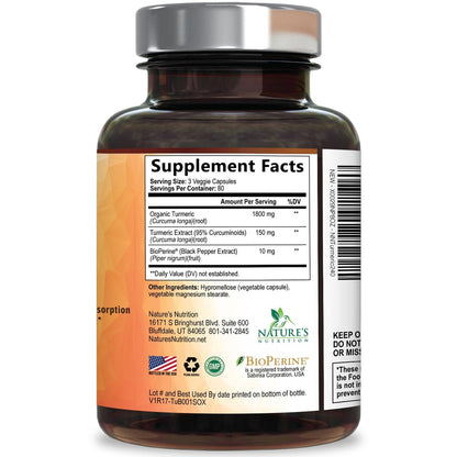 Curcumin Kapseln mit 95% Curcuminoiden, Bio Kurkuma & BioPerine Schwarzer Pfeffer – 240 Kapseln, vegan, non-GMO, hergestellt in USA