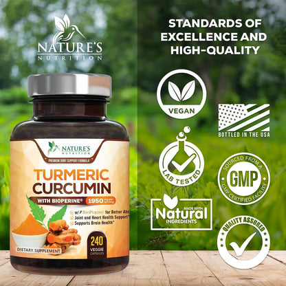 Curcumin Kapseln mit 95% Curcuminoiden, Bio Kurkuma & BioPerine Schwarzer Pfeffer – 240 Kapseln, vegan, non-GMO, hergestellt in USA