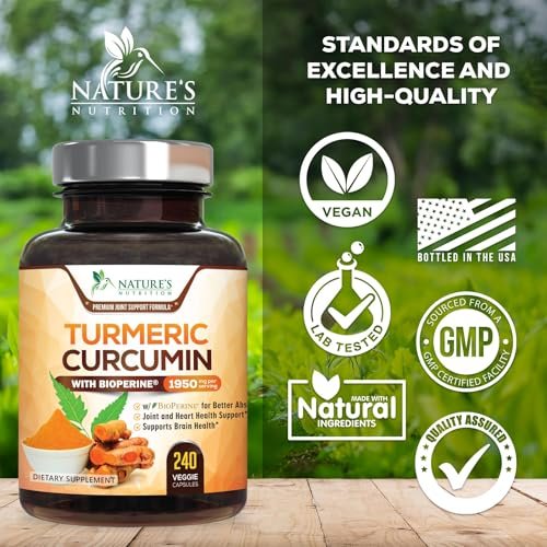 Curcumin Kapseln mit 95% Curcuminoiden, Bio Kurkuma & BioPerine Schwarzer Pfeffer – 240 Kapseln, vegan, non-GMO, hergestellt in USA