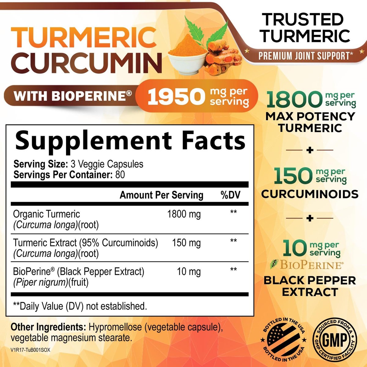 Curcumin Kapseln mit 95% Curcuminoiden, Bio Kurkuma & BioPerine Schwarzer Pfeffer – 240 Kapseln, vegan, non-GMO, hergestellt in USA