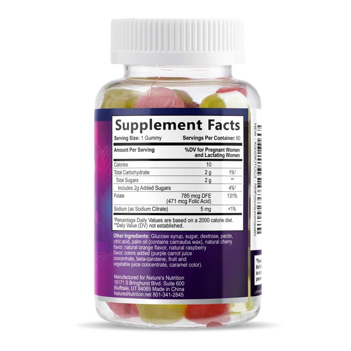 Folsäure Gummibärchen für Frauen – Folat 785 mcg pro Portion – Essentielle pränatale Vitamine für Mutter & Baby, veganes Folsäure-Supplement, tägliches B9-Vitamin, vor während nach der Schwangerschaft – 60 Gummibärchen