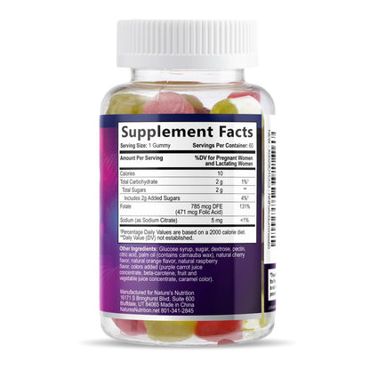 Folsäure Gummibärchen für Frauen – Folat 785 mcg pro Portion – Essentielle pränatale Vitamine für Mutter & Baby, veganes Folsäure-Supplement, tägliches B9-Vitamin, vor während nach der Schwangerschaft – 60 Gummibärchen