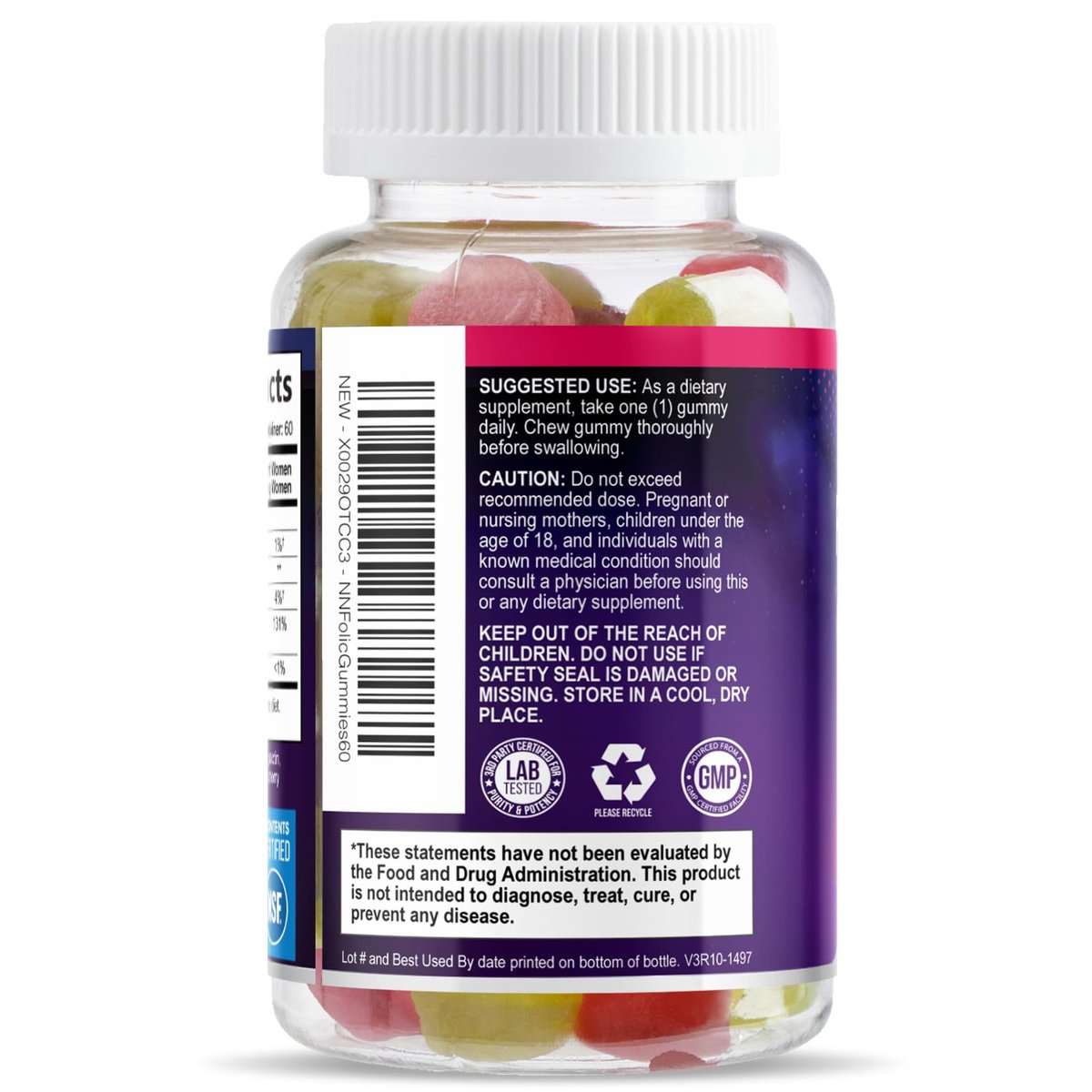 Folsäure Gummibärchen für Frauen – Folat 785 mcg pro Portion – Essentielle pränatale Vitamine für Mutter & Baby, veganes Folsäure-Supplement, tägliches B9-Vitamin, vor während nach der Schwangerschaft – 60 Gummibärchen