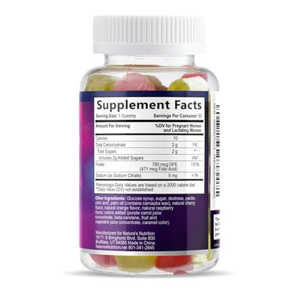 Folsäure Gummis für Frauen - 785 mcg Folat pro Gummi - Essentielle pränatale Vitamine für Mutter & Baby, vegane Folsäure-Gummis, tägliches B9-Vitamin vor, während und nach der Schwangerschaft - 120 Gummis