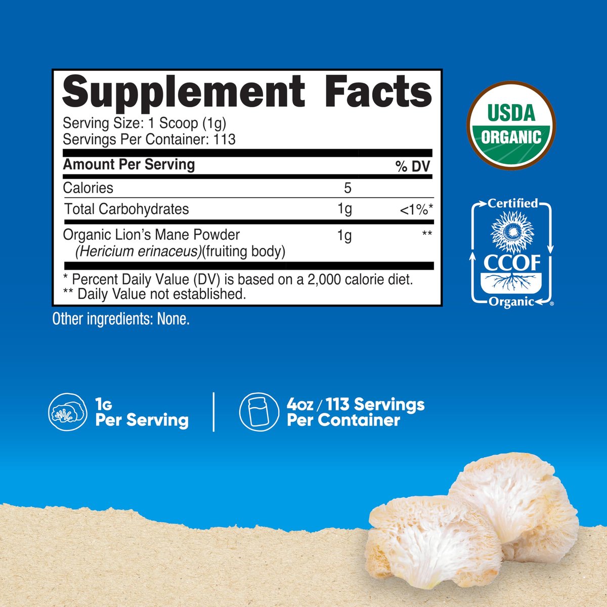 Nutricost Bio-Löwenmähne Pilzpulver 113 g - USDA Bio-zertifiziert