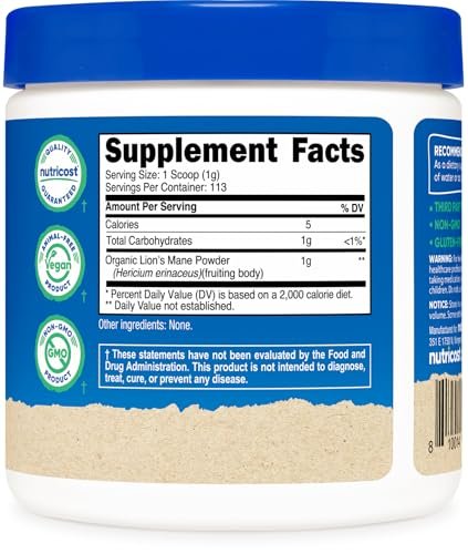 Nutricost Bio-Löwenmähne Pilzpulver 113 g - USDA Bio-zertifiziert