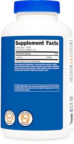 Nutricost L-Arginin 1000 mg, Aminosäure Tabletten (150 Tabletten)