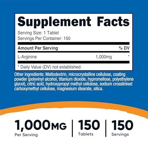 Nutricost L-Arginin 1000 mg, Aminosäure Tabletten (150 Tabletten)