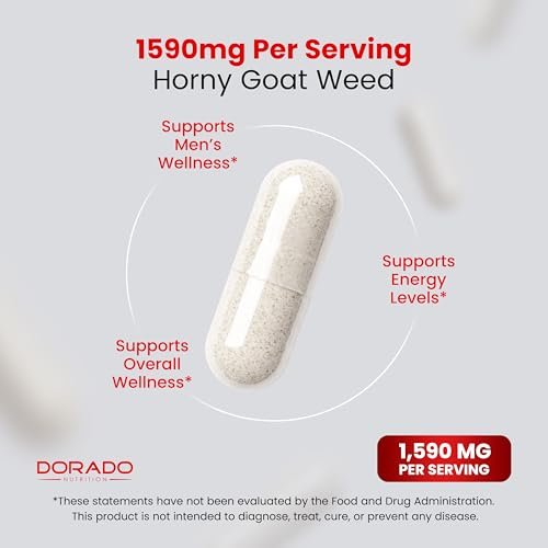 Horny Goat Weed für Männer und Frauen - Maximale Stärke 1590mg - mit Maca, Ginseng, L-Arginin, Tribulus - Premium Hornygoatweed - Icariin Epimedium - 3. Partei getestet - USA hergestellt - 60 Kapseln
