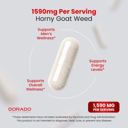 Horny Goat Weed für Männer und Frauen - Maximale Stärke 1590mg - mit Maca, Ginseng, L-Arginin, Tribulus - Premium Hornygoatweed - Icariin Epimedium - 3. Partei getestet - USA hergestellt - 60 Kapseln