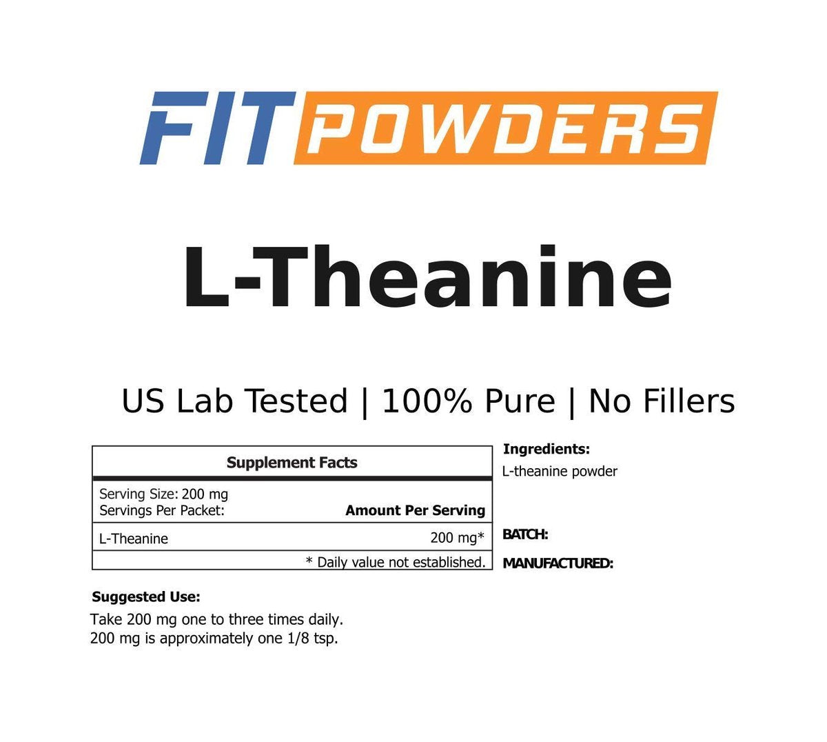 FitPowders L-Theanin Pulver 100g – Reines L-Theanin Supplement, vegan, glutenfrei, mit Dosierlöffel