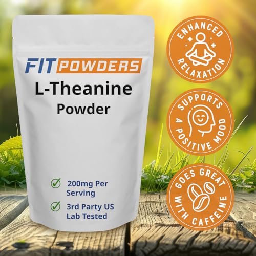 FitPowders L-Theanin Pulver 100g – Reines L-Theanin Supplement, vegan, glutenfrei, mit Dosierlöffel