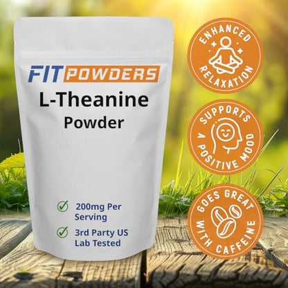 FitPowders L-Theanin Pulver 100g – Reines L-Theanin Supplement, vegan, glutenfrei, mit Dosierlöffel