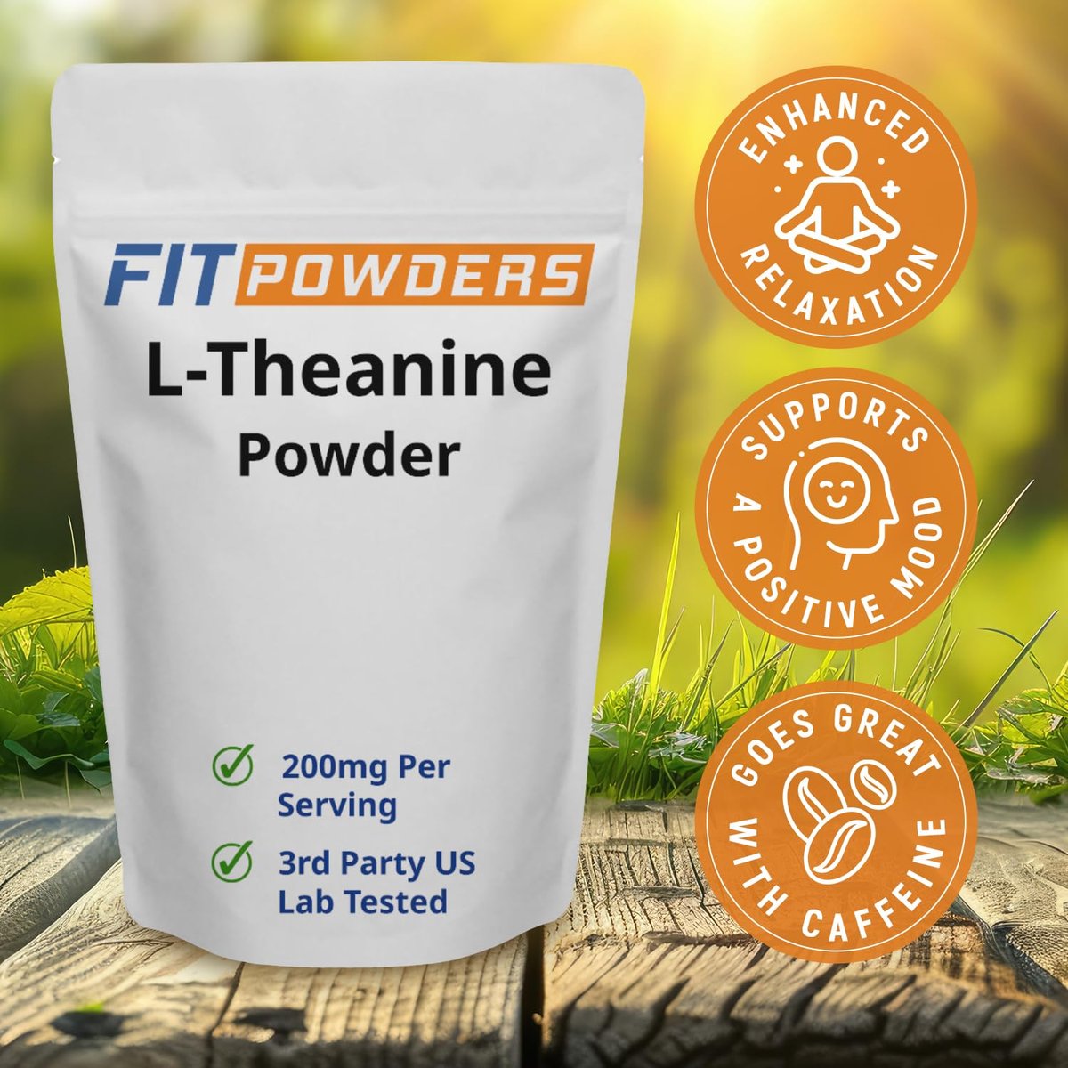 FitPowders L-Theanin Pulver 100g – Reines L-Theanin Supplement, vegan, glutenfrei, mit Dosierlöffel