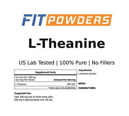 FitPowders L-Theanin Pulver 100g – Reines L-Theanin Supplement, vegan, glutenfrei, mit Dosierlöffel