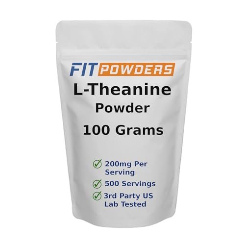FitPowders L-Theanin Pulver 100g – Reines L-Theanin Supplement, vegan, glutenfrei, mit Dosierlöffel