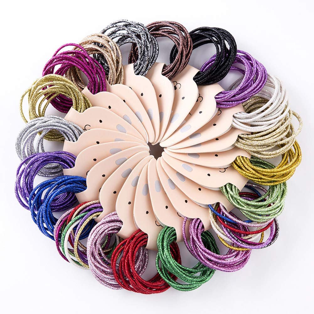 LOVEF 200er-Pack Glitzer-Haargummis in Multicolor – Keine Falten, kein Metall, 5 mm Haarbänder für Mädchen und Frauen