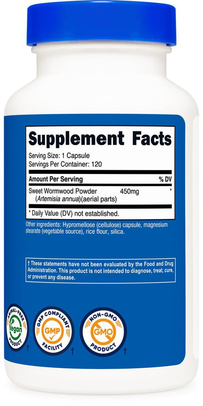 Nutricost Wermut Kapseln 450 mg, 120 Kapseln – Vegetarische Kapseln, Glutenfrei & Nicht-GVO