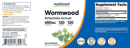 Nutricost Wermut Kapseln 450 mg, 120 Kapseln – Vegetarische Kapseln, Glutenfrei & Nicht-GVO