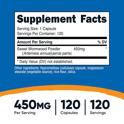 Nutricost Wermut Kapseln 450 mg, 120 Kapseln – Vegetarische Kapseln, Glutenfrei & Nicht-GVO