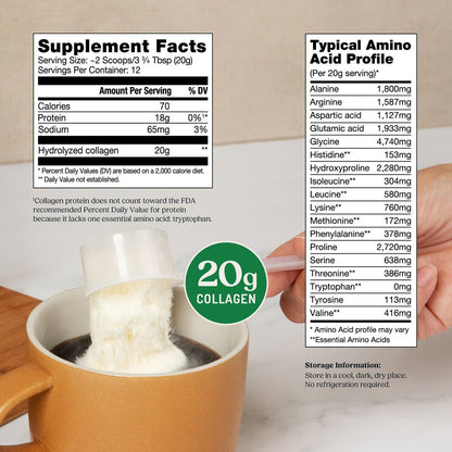 Bulletproof Unflavored Collagen Peptides Pulver – 20 g grasgefüttertes Kollagenprotein & Aminosäuren für Haut, Knochen & Gelenke, 240 g