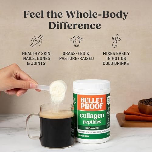 Bulletproof Unflavored Collagen Peptides Pulver – 20 g grasgefüttertes Kollagenprotein & Aminosäuren für Haut, Knochen & Gelenke, 240 g