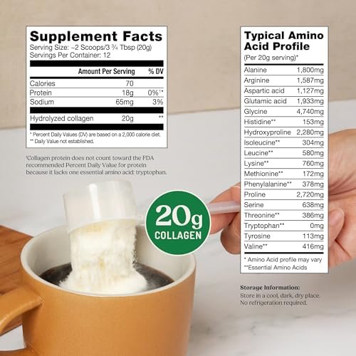 Bulletproof Unflavored Collagen Peptides Pulver – 20 g grasgefüttertes Kollagenprotein & Aminosäuren für Haut, Knochen & Gelenke, 240 g