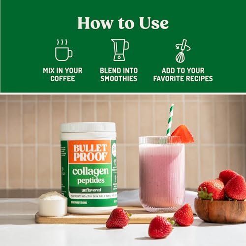 Bulletproof Unflavored Collagen Peptides Pulver – 20 g grasgefüttertes Kollagenprotein & Aminosäuren für Haut, Knochen & Gelenke, 240 g