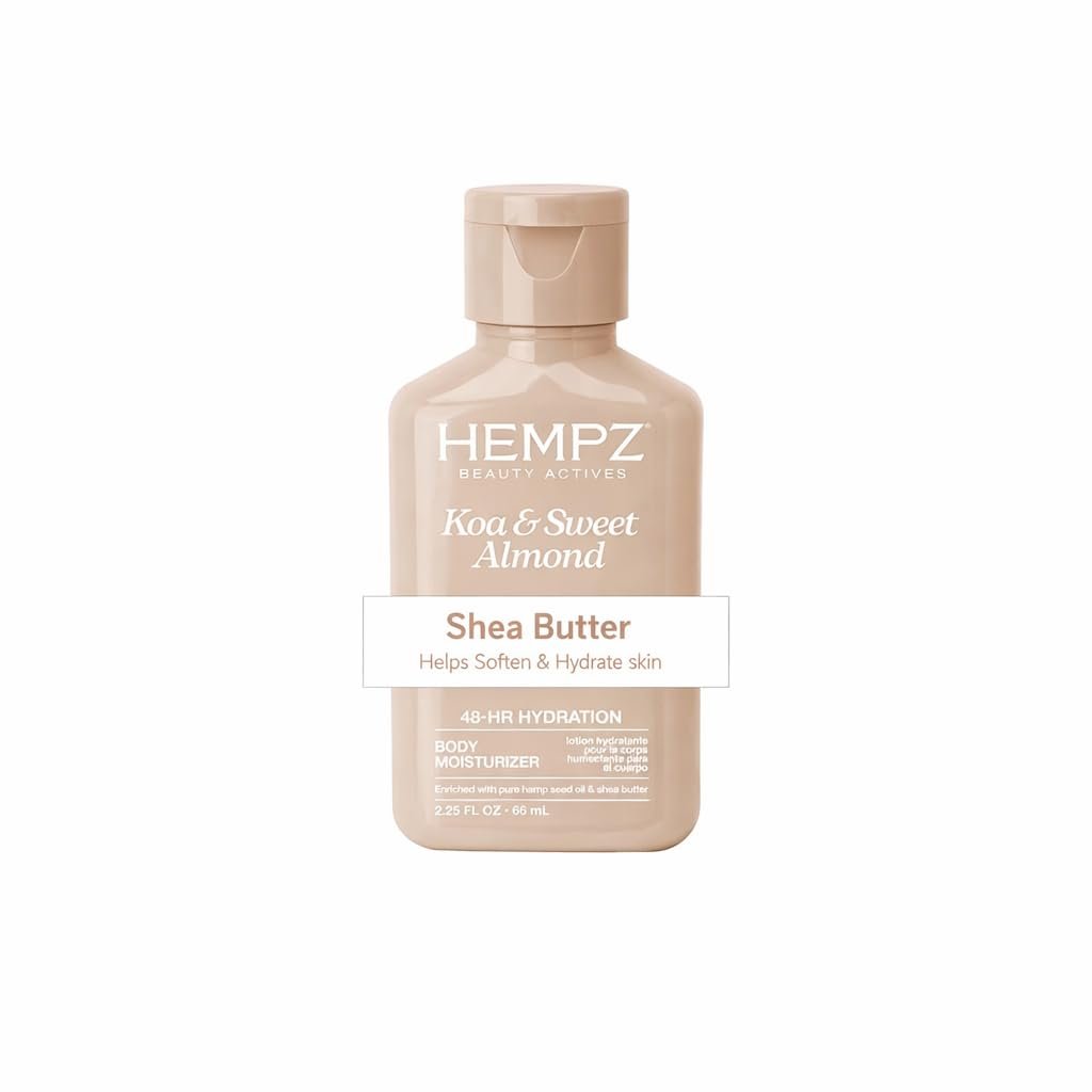 Hempz Beruhigende Körperfeuchtigkeitscreme mit Koa & Süßmandel, 63 g – Leichte Lotion mit Hanfsamenöl & Sheabutter, vegan für trockene Haut