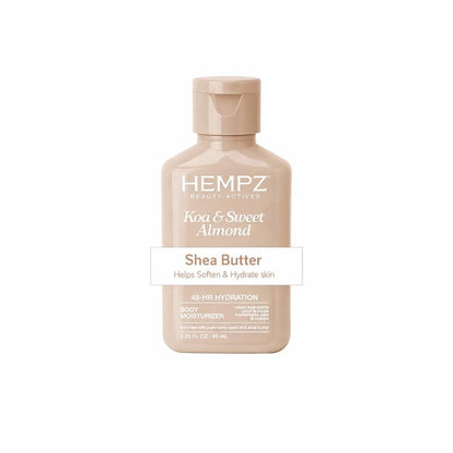 Hempz Beruhigende Körperfeuchtigkeitscreme mit Koa & Süßmandel, 63 g – Leichte Lotion mit Hanfsamenöl & Sheabutter, vegan für trockene Haut