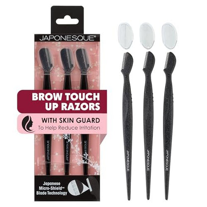 Japonesque Augenbrauenrasierer mit ultra-scharfen Edelstahlklingen – Damen-Gesichtshaarentfernung & Dermaplaning-Rasierer für Peach Fuzz und Peeling – inkl. Reisekappe