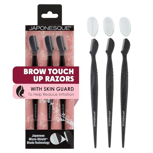 Japonesque Augenbrauenrasierer mit ultra-scharfen Edelstahlklingen – Damen-Gesichtshaarentfernung & Dermaplaning-Rasierer für Peach Fuzz und Peeling – inkl. Reisekappe