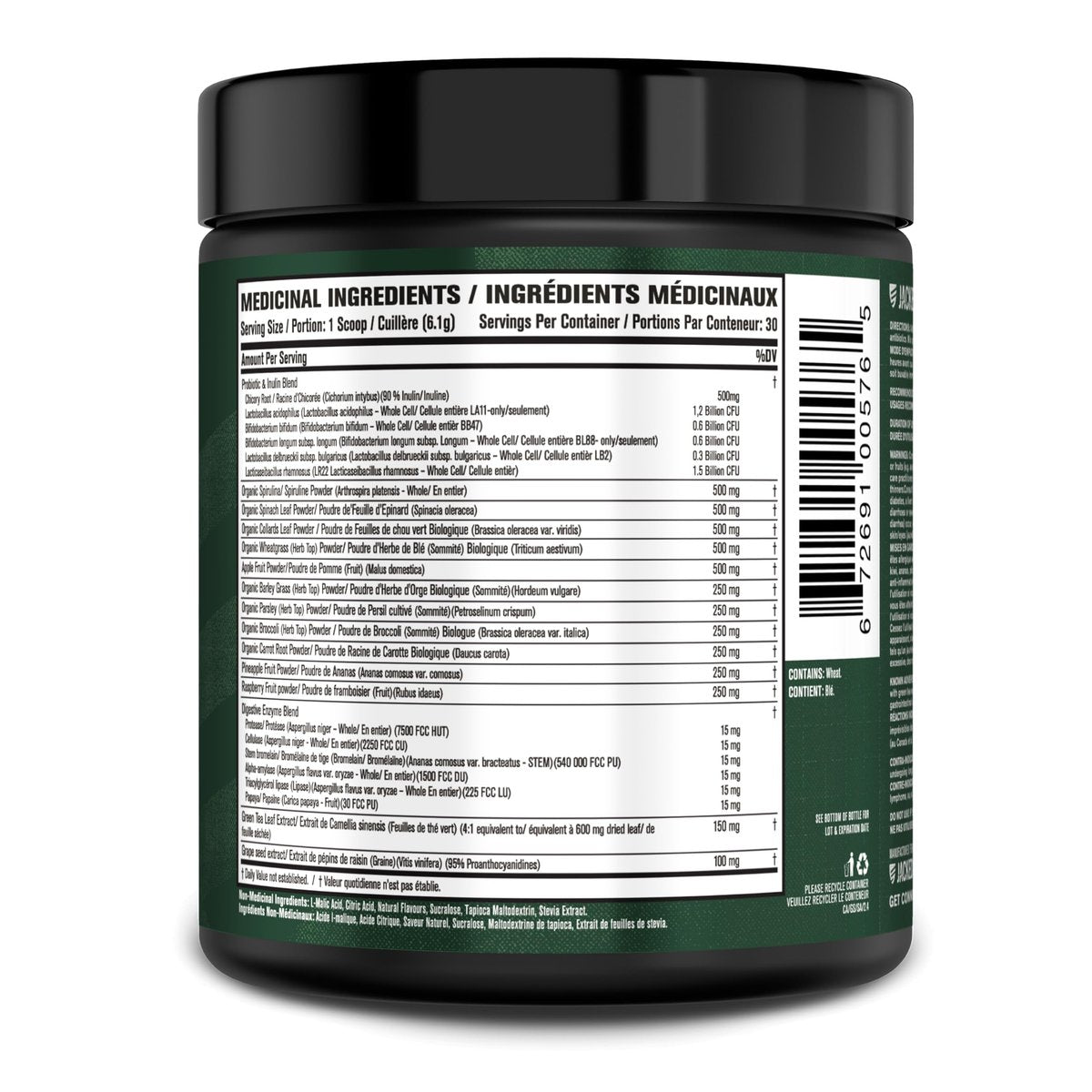 Jacked Factory Green Surge – Grünes Superfood-Pulver mit Spirulina, Weizen- & Gerstengras, Bio-Grüns, Grüntee-Extrakt, Probiotika & Verdauungsenzyme – Sauerapfel, 30 Portionen